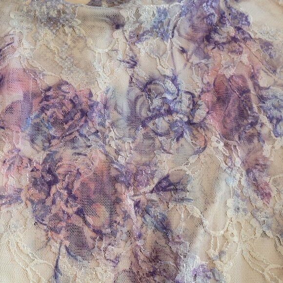 Y2K FAIRY COTTAGECORE PURPLE CREAM FLORAL LACE AYSM BLOUSE EUC XL - Picture 7 of 10